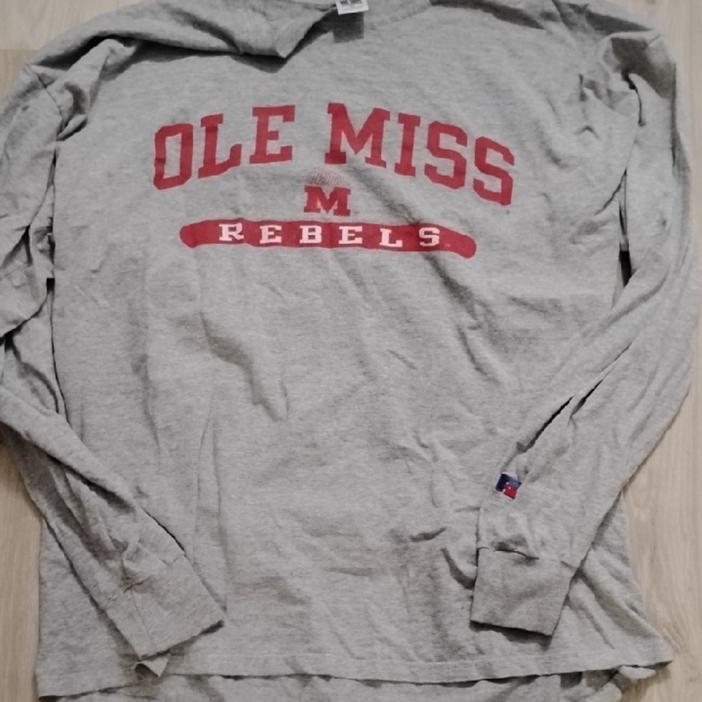 Russell Athletic Gray and Red Long Sleeve Tee Xl Ole Miss Vintage Y2k